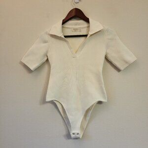 Bare by Charlie Holiday Long Sleeve Rib Knit Bodysuit Coconut Size S Bodysuit